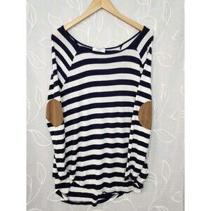 Zenana Womens 2x Top Stretch Stripe Lightweight Elbow Patch